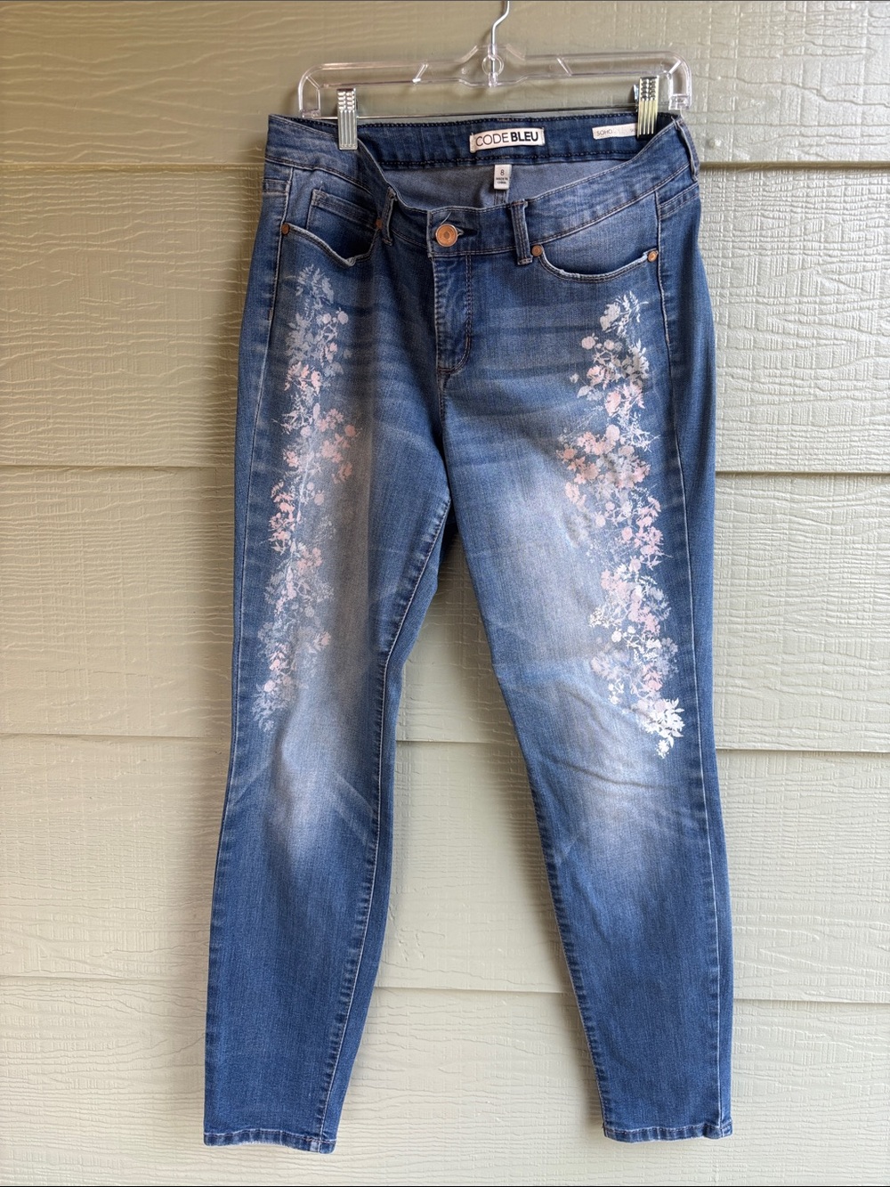 Code Bleu Slim Floral-Embellished Blue Skinny Jeans